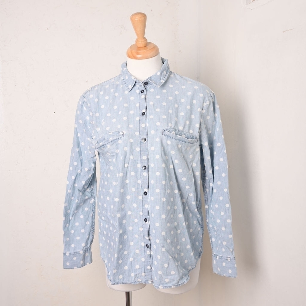 edc | Light blue & white polka dot denim texture casual button up - Picture 1 of 11